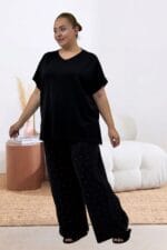 Büyük Beden Kombinli Modal -Milan Pijama Takımı - Kiraz Desenli - 67808 - Görsel 4
