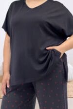 Büyük Beden Kombinli Modal -Milan Pijama Takımı - Kiraz Desenli - 67808 - Görsel 2