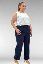 D-29021 Büyük Beden Beli Düğmeli Double Pantolon - Lacivert