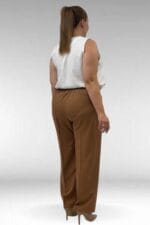 Büyük Beden Beli Düğmeli Double Pantolon - Taba - 29021 - Görsel 4