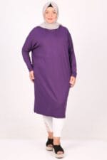 28092 Büyük Beden Düşük Kol Penye Tunik - Mor - Large Moda - Görsel 4