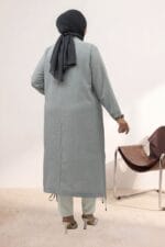 63009 Büyük Beden Çıtçıtlı Kuşgözü Detaylı Keten Kap - Gri - Large Moda - Görsel 5