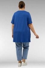 58507 Büyük Beden Yakası Biyeli Penye Tişört - İndigo - Large Moda - Görsel 5