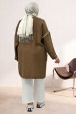 67053 Büyük Beden Kıstırma Biyeli Double Tensel Pantolonlu Takım - Taba - Large Moda - Görsel 4