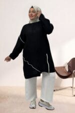 Büyük Beden Kıstırma Biyeli Double Tensel Pantolonlu Takım - Siyah - 67053 - Görsel 3