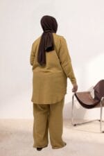 67051 Büyük Beden Kol Manşetli Pantolonlu Müslin Takım - Bisküvi - Large Moda - Görsel 7