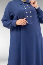 57023 Büyük Beden Pat Üzerinde Çakma Çıtçıtlı Pantolonlu Takım - Lacivert - Large Moda - Görsel 2