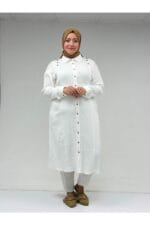 Büyük Beden Beli Lastikli Müslin Dar Paça Pantolon - Ekru - 59020 - Görsel 7