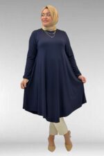 Büyük Beden Mevlana Penye Tunik - Lacivert - 28016 - Görsel 2