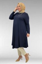 Büyük Beden Mevlana Penye Tunik - Lacivert - 28016 - Görsel 5