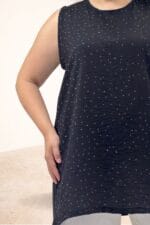 Büyük Beden Önü Taş Baskılı Mango İçlik - Lacivert - 68508 - Görsel 6