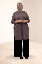 38111 Büyük Beden Basic Penye Tunik - Vizon
