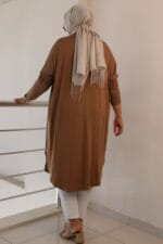 38110  Büyük Beden Düşük Kol Penye Tunik - Vizon - Large Moda - Görsel 5