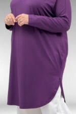 38110  Büyük Beden Düşük Kol Penye Tunik - Mürdüm - Large Moda - Görsel 2