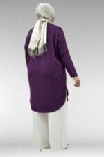 38110  Büyük Beden Düşük Kol Penye Tunik - Mürdüm - Large Moda - Görsel 5