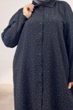 Büyük Beden Gömleği Taş Detaylı Pantolonlu Mango Takım - Siyah - 67058 - Görsel 2