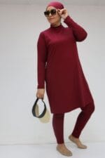 Büyük Beden Uzunkol Tesettür Mayo - Bordo - 1737 - Görsel 4