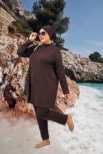 1738 Büyük Beden Uzunkol Tesettür Mayo - Kahve - Large Moda - Görsel 6