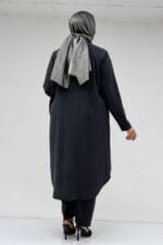 67059 Büyük Beden Boydan Düğmeli Cupra Pantolonlu Takım - Siyah - Large Moda - Görsel 5