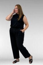 69014 Büyük Beden Beli Lastikli Cepli Double Tensel Pantolon - Siyah - Large Moda - Görsel 3