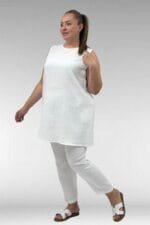 68506 Büyük Beden Taş Baskılı Uzun Müslin İçlik - Ekru - Large Moda - Görsel 2