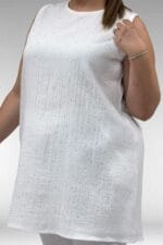 68506 Büyük Beden Taş Baskılı Uzun Müslin İçlik - Ekru - Large Moda - Görsel 3