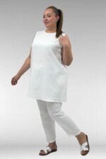 68506 Büyük Beden Taş Baskılı Uzun Müslin İçlik - Ekru - Large Moda - Görsel 4
