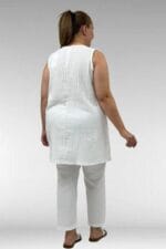 68506 Büyük Beden Taş Baskılı Uzun Müslin İçlik - Ekru - Large Moda - Görsel 5