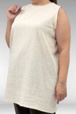 68506 Büyük Beden Taş Baskılı Uzun Müslin İçlik - Bej - Large Moda - Görsel 3
