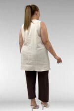 68506 Büyük Beden Taş Baskılı Uzun Müslin İçlik - Bej - Large Moda - Görsel 5