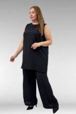 68506 Büyük Beden Taş Baskılı Uzun Müslin İçlik - Siyah - Large Moda - Görsel 2