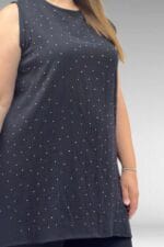 68506 Büyük Beden Taş Baskılı Uzun Müslin İçlik - Siyah - Large Moda - Görsel 3