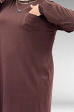 38014 Büyük Beden Cep Detaylı Penye Tunik - Kahve - Large Moda - Görsel 2