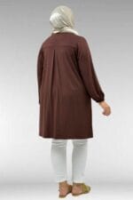 38014 Büyük Beden Cep Detaylı Penye Tunik - Kahve - Large Moda - Görsel 6