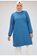 38014 Büyük Beden Basic Penye Tunik - İndigo - Large Moda - Görsel 2