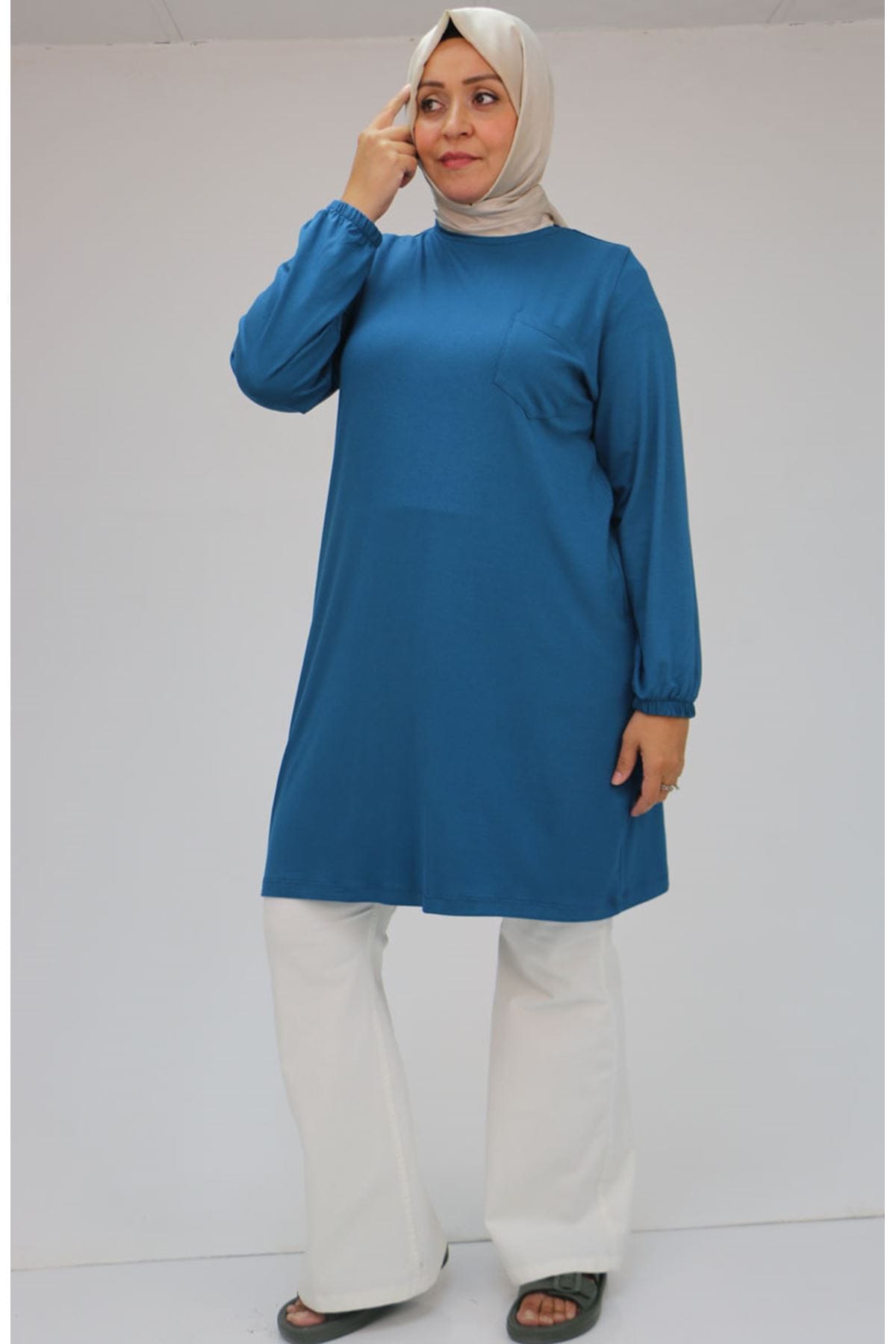 38014 Büyük Beden Basic Penye Tunik - İndigo 38014 Büyük Beden Basic Penye Tunik - İndigo