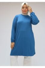 38014 Büyük Beden Basic Penye Tunik - İndigo - Large Moda - Görsel 3