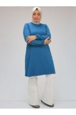 38014 Büyük Beden Basic Penye Tunik - İndigo - Large Moda - Görsel 5