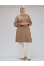 38014 Büyük Beden Basic Penye Tunik - Vizon - Large Moda - Görsel 2