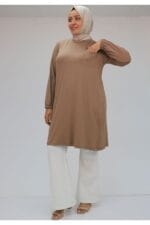 38014 Büyük Beden Basic Penye Tunik - Vizon - Large Moda - Görsel 5