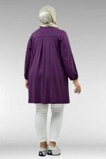 38014 Büyük Beden Cep Detaylı Penye Tunik - Mürdüm - Large Moda - Görsel 5