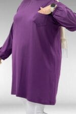 38014 Büyük Beden Cep Detaylı Penye Tunik - Mürdüm - Large Moda - Görsel 2