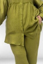 67062 Büyük Beden Büzgü Detaylı Double Tensel Pantolonlu Takım - Yağ Yeşili - Large Moda - Görsel 4