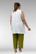 68505 Büyük Beden Uzun Müslin İçlik - Ekru - Large Moda - Görsel 5