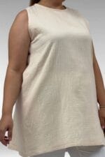 68505 Büyük Beden Uzun Müslin İçlik - Bej - Large Moda - Görsel 3