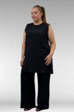68505 Büyük Beden Uzun Müslin İçlik - Siyah - Large Moda - Görsel 4
