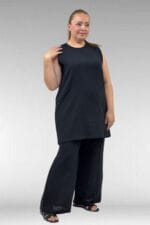 68505 Büyük Beden Uzun Müslin İçlik - Siyah - Large Moda - Görsel 2
