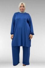 38014 Büyük Beden Basic Penye Tunik - İndigo