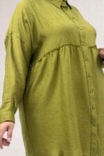 68069 Büyük Beden Büzgü Detaylı Double Tensel Tunik - Yağ Yeşili - Large Moda - Görsel 2