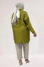 68069 Büyük Beden Büzgü Detaylı Double Tensel Tunik - Yağ Yeşili - Large Moda - Görsel 4